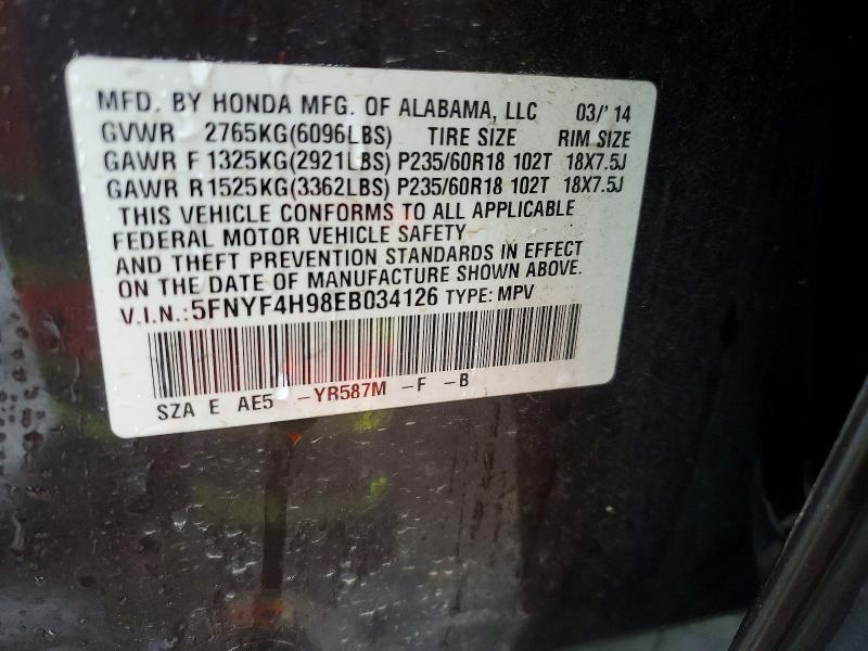 2014 Honda Pilot მანქანა იყიდება აუქციონზე, vin: 5FNYF4H98EB034126, აუქციონის ნომერი: 52373836