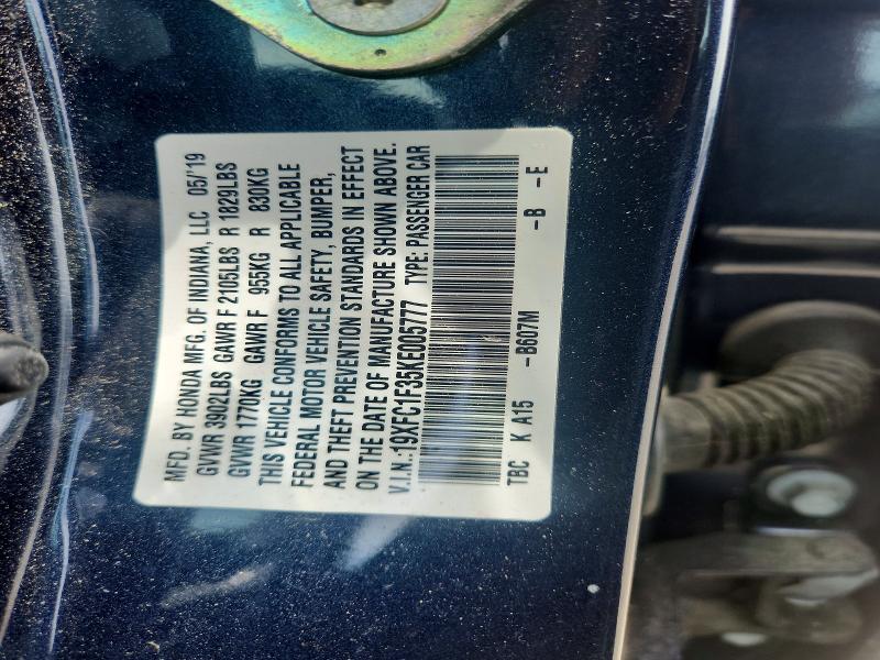 Aukcja sprzedaży 2019 Honda Civic, vin: 19XFC1F35KE005777, numer aukcji: 53324636