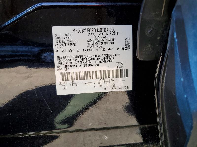 53273166 :رقم المزاد ، 2FMPK4J87GBB67688 vin ، 2016 Ford Edge مزاد بيع