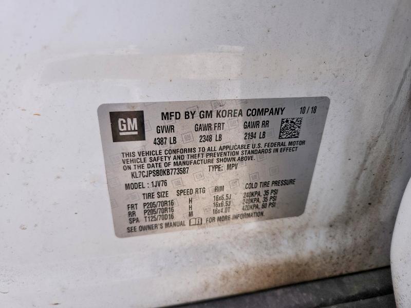 Aukcja sprzedaży 2019 Chevrolet Trax, vin: KL7CJPSB0KB773587, numer aukcji: 52402516