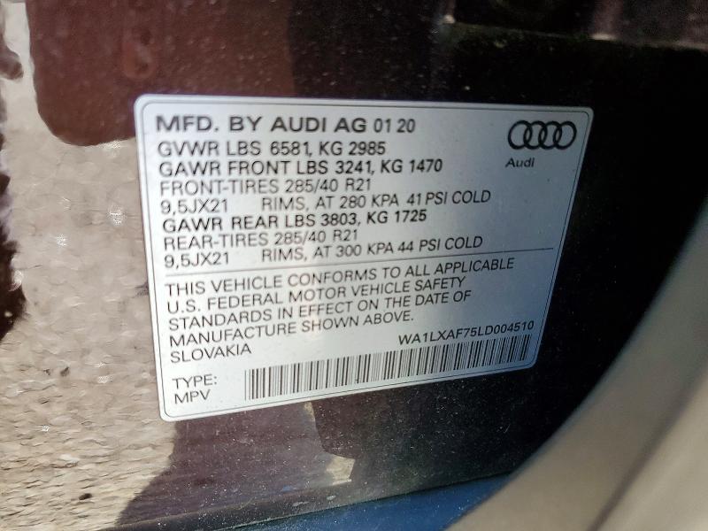 53826336 :رقم المزاد ، WA1LXAF75LD004510 vin ، 2020 Audi Q7 مزاد بيع