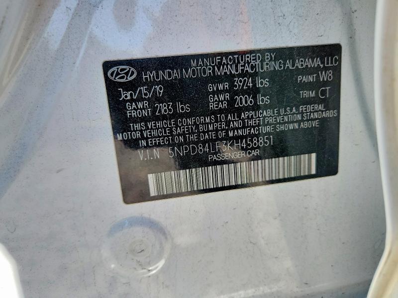Aukcja sprzedaży 2019 Hyundai Elantra, vin: 5NPD84LF3KH458851, numer aukcji: 54688226