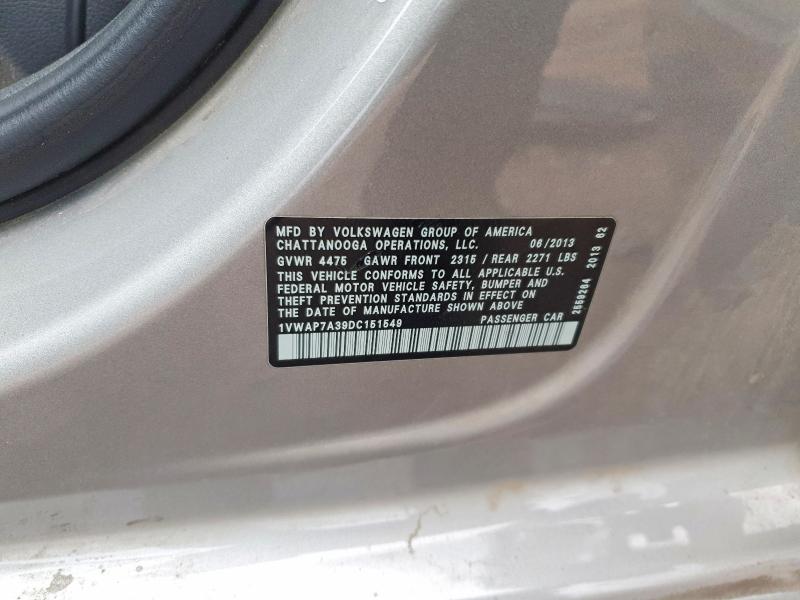 53774926 :رقم المزاد ، 1VWAP7A39DC151549 vin ، 2013 Volkswagen Passat مزاد بيع
