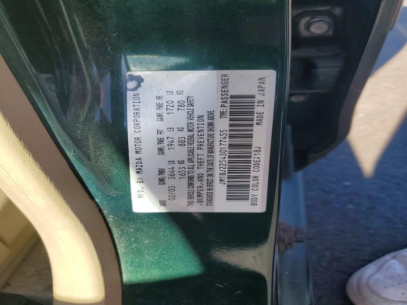 Продаж на аукціоні авто 2003 Mazda Protege, vin: JM1BJ225430177455, номер лоту: 54500246