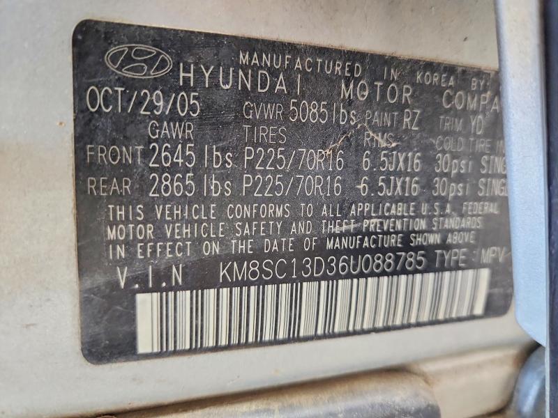 52539196 :رقم المزاد ، KM8SC13D36U088785 vin ، 2006 Hyundai Santa Fe مزاد بيع