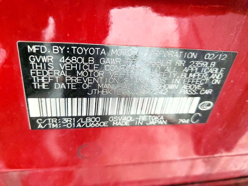 Продажа на аукционе авто 2012 Lexus Es, vin: JTHBK1EGXC2497242, номер лота: 52528086