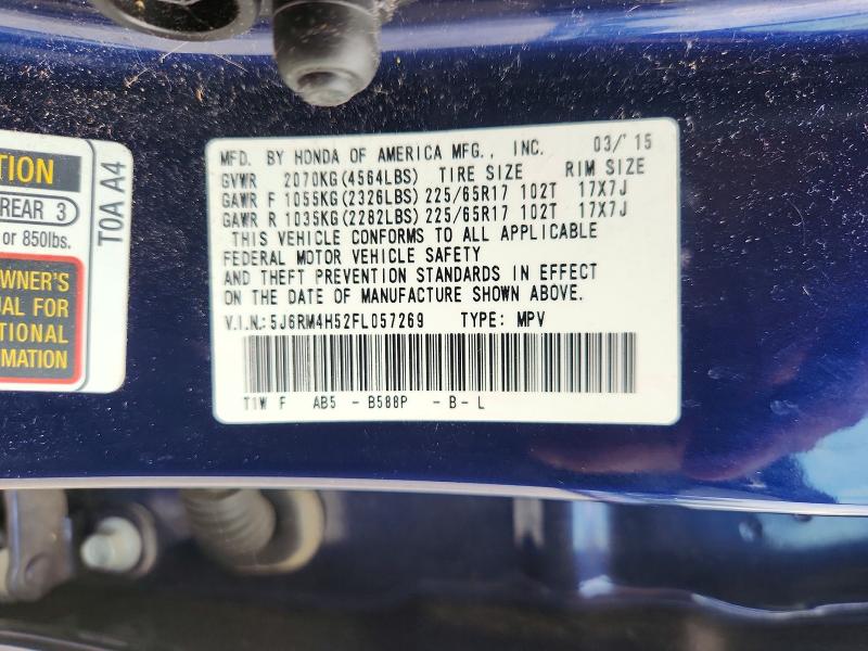 54626856 :رقم المزاد ، 5J6RM4H52FL057269 vin ، 2015 Honda Cr-v مزاد بيع