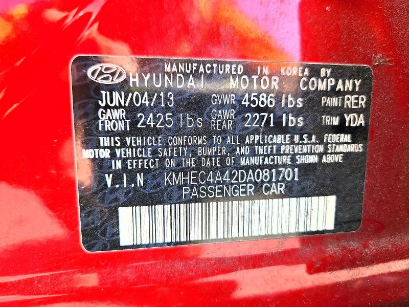 2013 Hyundai Sonata მანქანა იყიდება აუქციონზე, vin: KMHEC4A42DA081701, აუქციონის ნომერი: 53774936