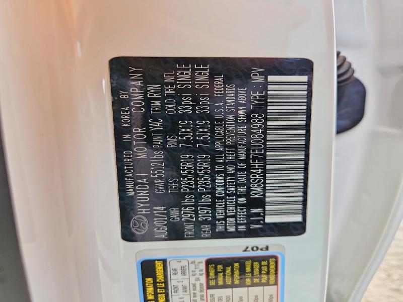 2014 Hyundai Santa Fe მანქანა იყიდება აუქციონზე, vin: KM8SR4HF7EU084988, აუქციონის ნომერი: 54056276
