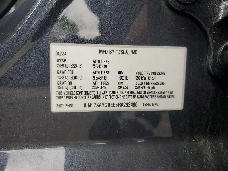 Aukcja sprzedaży 2024 Tesla Model Y, vin: 7SAYGDEE5RA292480, numer aukcji: 52333526