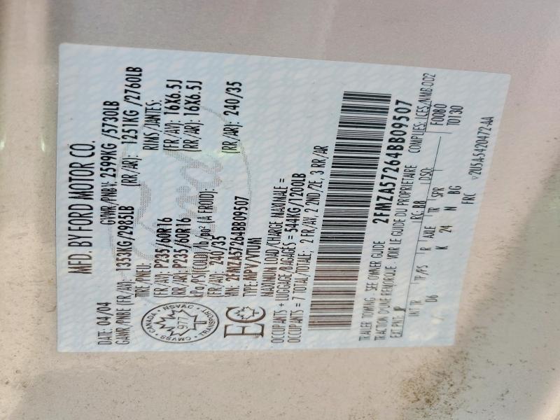 2004 Ford Freestar მანქანა იყიდება აუქციონზე, vin: 2FMZA57264BB09507, აუქციონის ნომერი: 55237806
