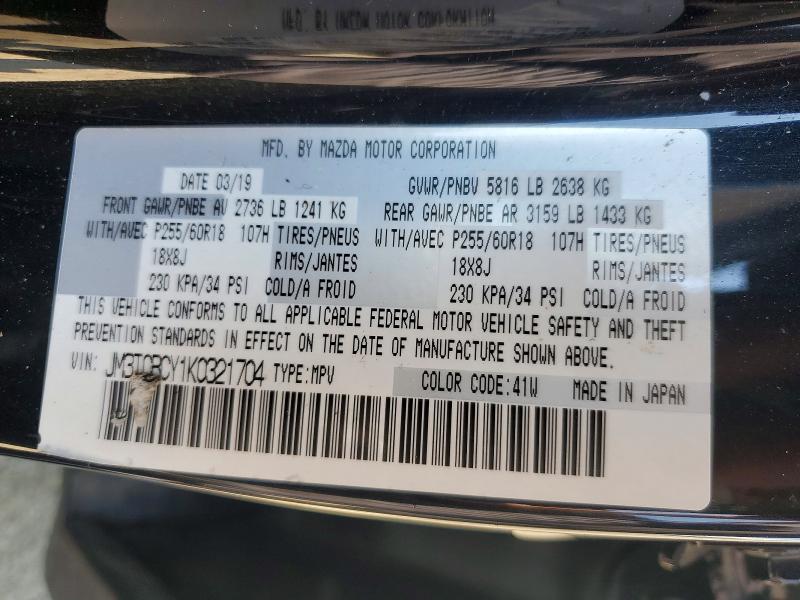 Aukcja sprzedaży 2019 Mazda Cx-9, vin: JM3TCBCY1K0321704, numer aukcji: 54124726