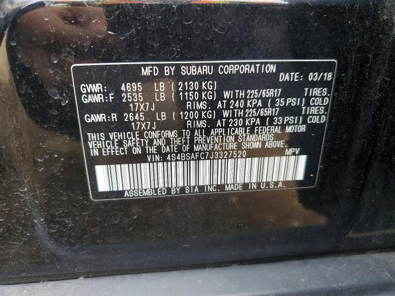 Продаж на аукціоні авто 2018 Subaru Outback, vin: 4S4BSAFC7J3327520, номер лоту: 51981236