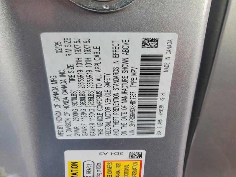 53879036 :رقم المزاد ، 2HKRS6H9XSH817957 vin ، 2025 Honda Cr-v مزاد بيع