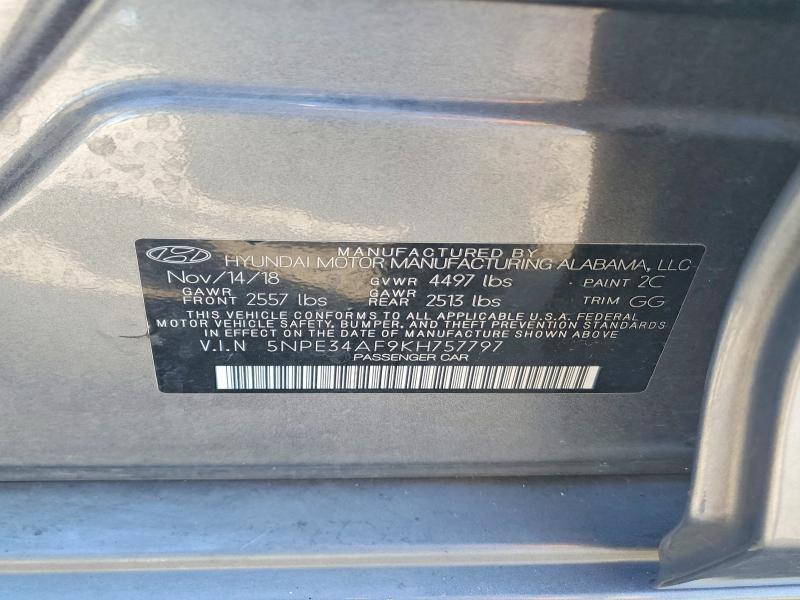 2019 Hyundai Sonata მანქანა იყიდება აუქციონზე, vin: 5NPE34AF9KH757797, აუქციონის ნომერი: 53990526