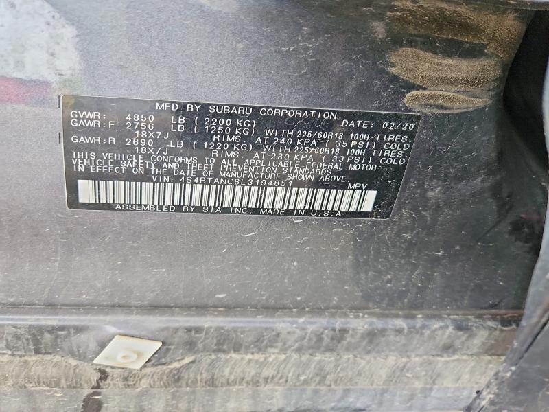 Продаж на аукціоні авто 2020 Subaru Outback, vin: 4S4BTANC8L3194851, номер лоту: 52306366