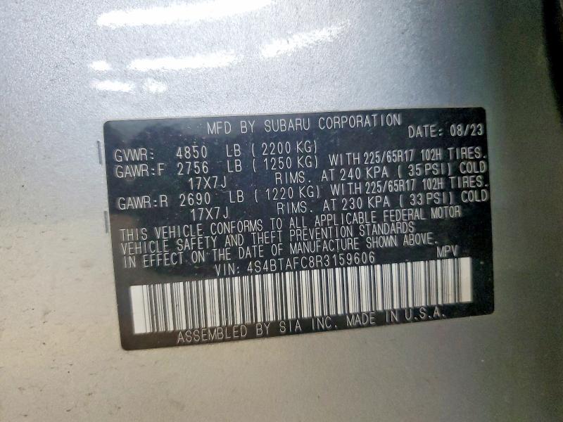 Aukcja sprzedaży 2024 Subaru Outback, vin: 4S4BTAFC8R3159606, numer aukcji: 53995486