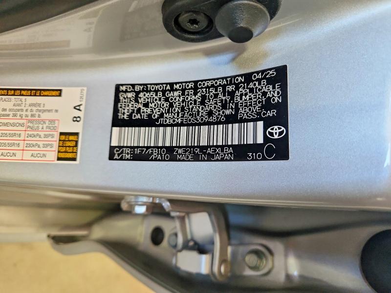 Aukcja sprzedaży 2025 Toyota Corolla Hybrid, vin: JTDBCMFE0S3094876, numer aukcji: 55356536