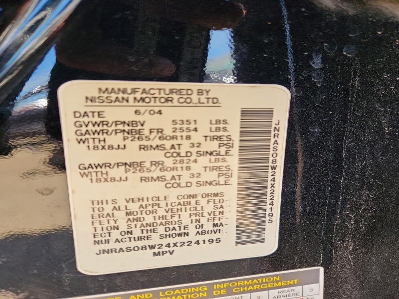 Aukcja sprzedaży 2004 Infiniti Fx35, vin: JNRAS08W24X224195, numer aukcji: 54844796
