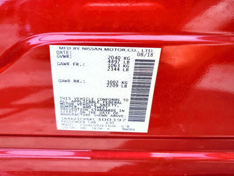 2019 Nissan Leaf მანქანა იყიდება აუქციონზე, vin: 1N4AZ1CP6KC300397, აუქციონის ნომერი: 54885156