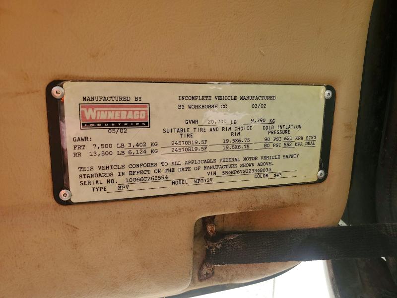 Aukcja sprzedaży 2002 Winnibago Recreational Vehicle (rv), vin: 5B4MP67G323349034, numer aukcji: 53759006