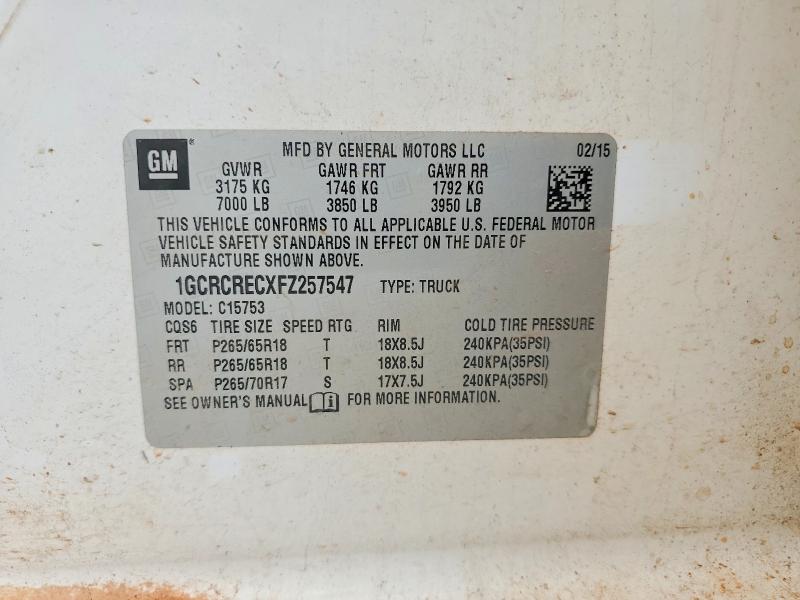 Aukcja sprzedaży 2015 Chevrolet Silverado, vin: 1GCRCRECXFZ257547, numer aukcji: 54158016