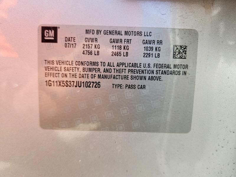 Продажа на аукционе авто 2018 Chevrolet Impala, vin: 1G11X5S37JU102726, номер лота: 52878156