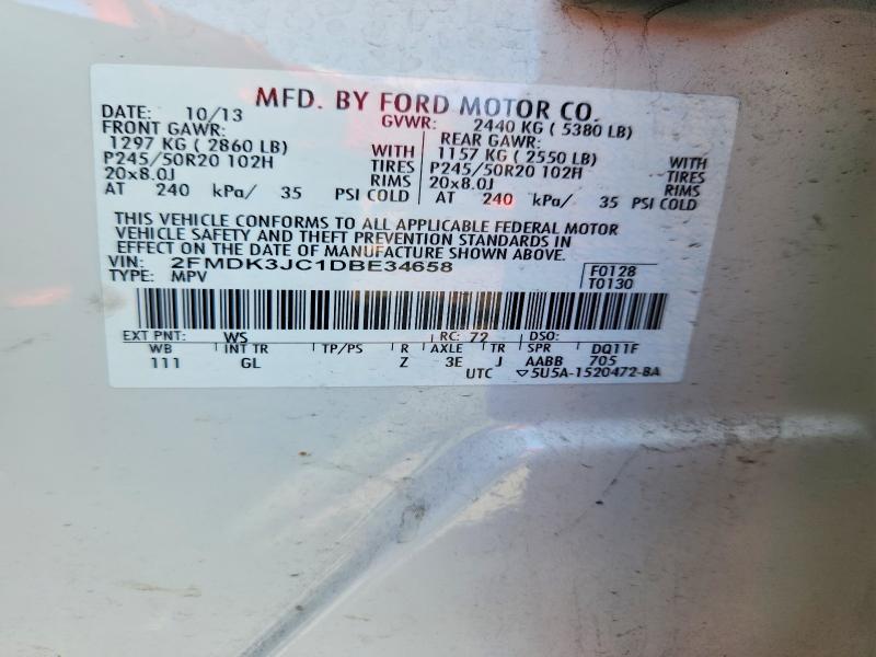 54918256 :رقم المزاد ، 2FMDK3JC1DBE34658 vin ، 2013 Ford Edge مزاد بيع