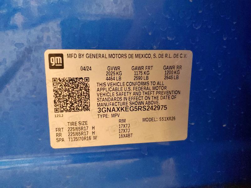 2024 Chevrolet Equinox მანქანა იყიდება აუქციონზე, vin: 3GNAXKEG5RS242975, აუქციონის ნომერი: 53418556