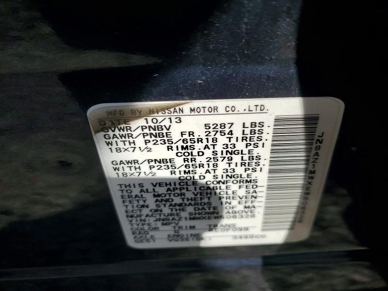 53984566 :رقم المزاد ، JN8AZ1MWXEW506328 vin ، 2014 Nissan Murano مزاد بيع