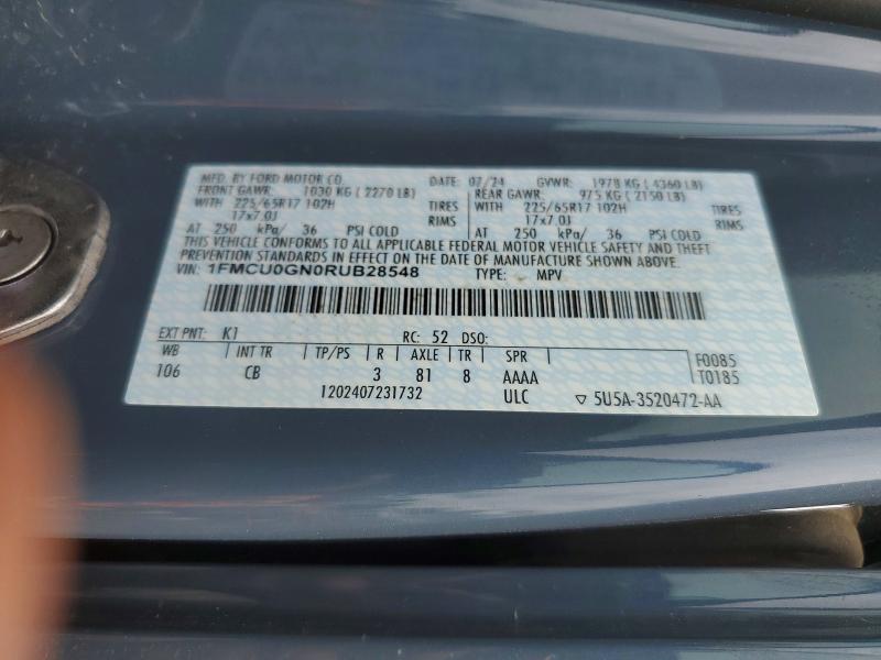 Aukcja sprzedaży 2024 Ford Escape, vin: 1FMCU0GN0RUB28548, numer aukcji: 52002676