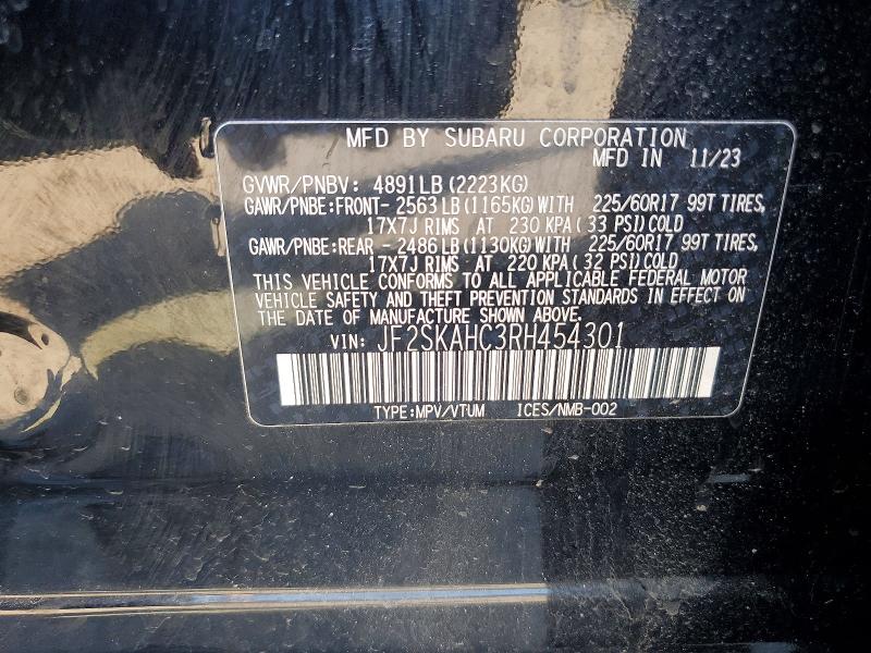 52414186 :رقم المزاد ، JF2SKAHC3RH454301 vin ، 2024 Subaru Forester مزاد بيع