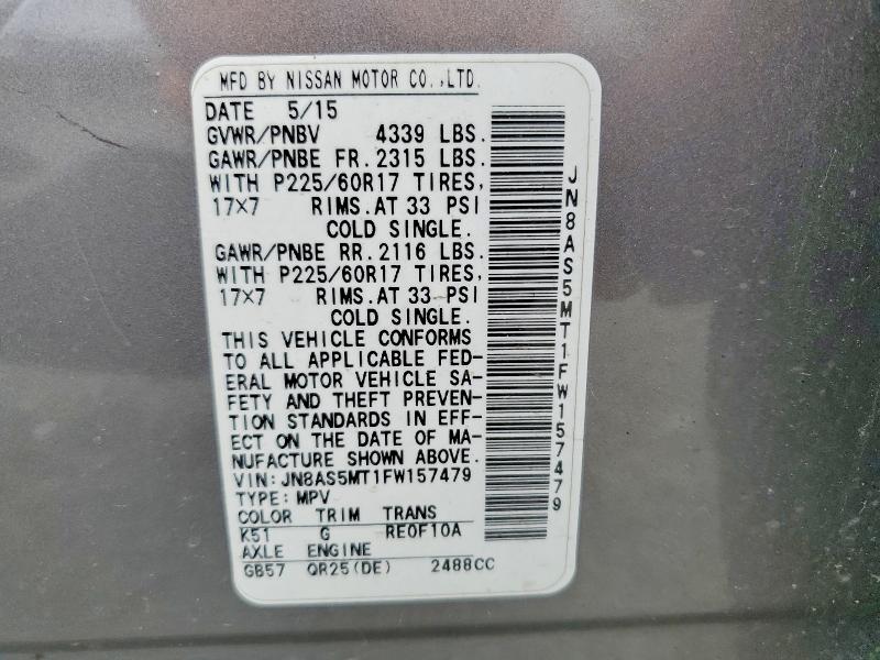 Aukcja sprzedaży 2015 Nissan Rogue Select, vin: JN8AS5MT1FW157479, numer aukcji: 53627796