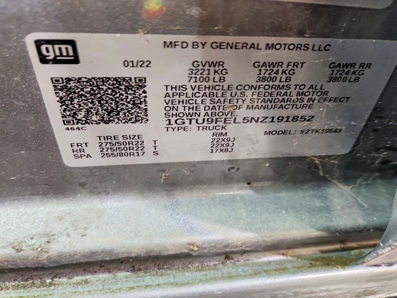 54059936 :رقم المزاد ، 1GTU9FEL5NZ191852 vin ، 2022 Gmc Sierra Limited مزاد بيع