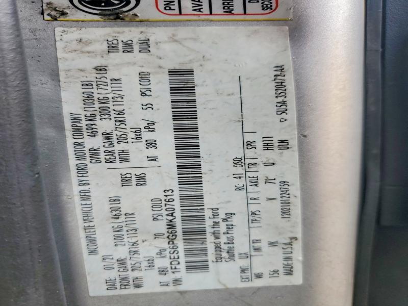 2021 Ford Transit მანქანა იყიდება აუქციონზე, vin: 1FDES6PG6MKA07613, აუქციონის ნომერი: 54602356