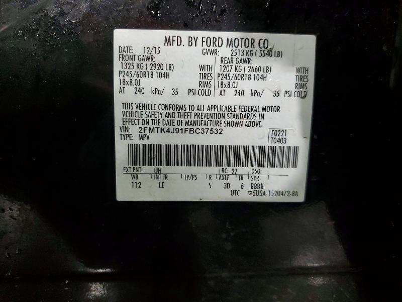 2015 Ford Edge მანქანა იყიდება აუქციონზე, vin: 2FMTK4J91FBC37532, აუქციონის ნომერი: 52946236