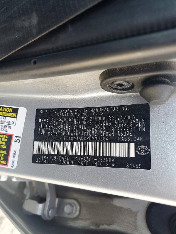 Продажа на аукционе авто 2024 Toyota Camry, vin: 4T1C11AK0RU209384, номер лота: 52012756