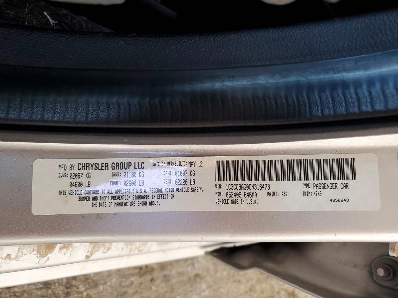 53291336 :رقم المزاد ، 1C3CCBAG0CN316473 vin ، 2012 Chrysler 200 مزاد بيع