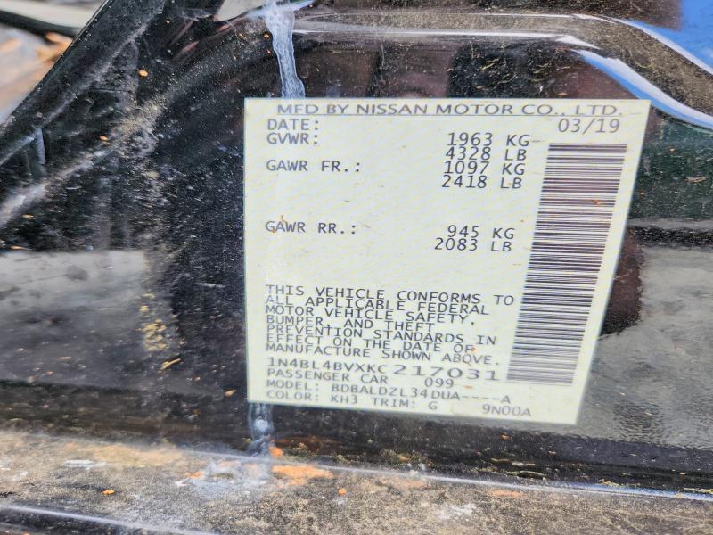 52646386 :رقم المزاد ، 1N4BL4BVXKC217031 vin ، 2019 Nissan Altima مزاد بيع