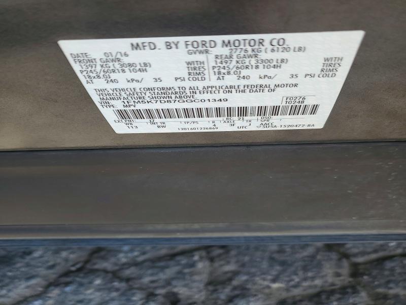 2016 Ford Explorer მანქანა იყიდება აუქციონზე, vin: 1FM5K7D87GGC01349, აუქციონის ნომერი: 54912296