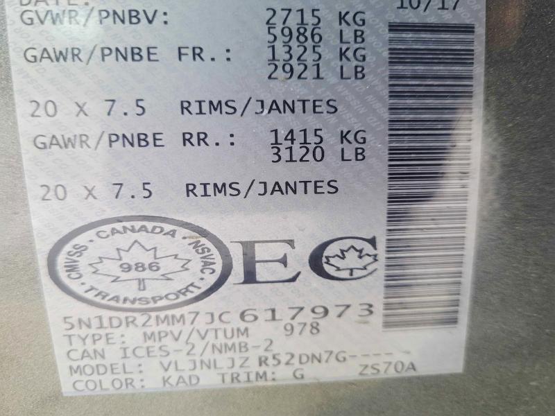 54293076 :رقم المزاد ، 5N1DR2MM7JC617973 vin ، 2018 Nissan Pathfinder مزاد بيع