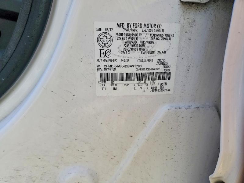 2013 Ford Edge მანქანა იყიდება აუქციონზე, vin: 2FMDK4AK4DBA91793, აუქციონის ნომერი: 53904626