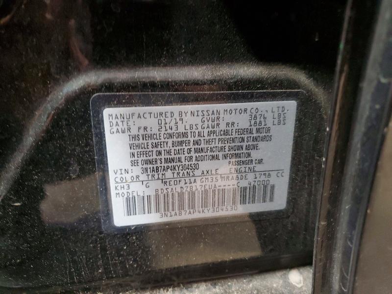 55242536 :رقم المزاد ، 3N1AB7AP4KY304530 vin ، 2019 Nissan Sentra مزاد بيع