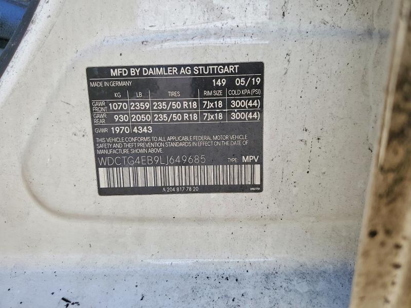 54726806 :رقم المزاد ، WDCTG4EB9LJ649685 vin ، 2020 Mercedes-benz Gla مزاد بيع