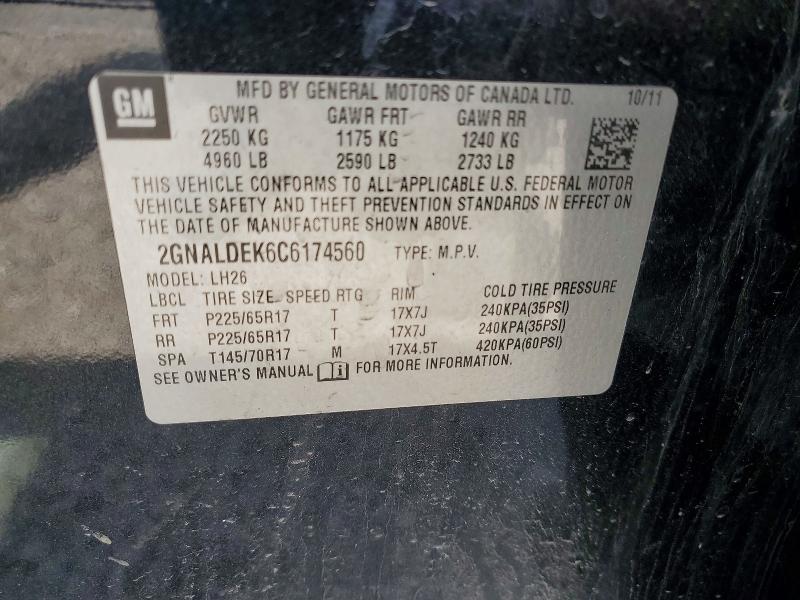 52093266 :رقم المزاد ، 2GNALDEK6C6174560 vin ، 2012 Chevrolet Equinox مزاد بيع
