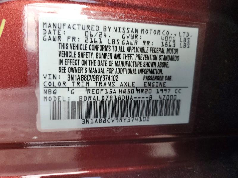 53672936 :رقم المزاد ، 3N1AB8CV9RY374102 vin ، 2024 Nissan Sentra مزاد بيع
