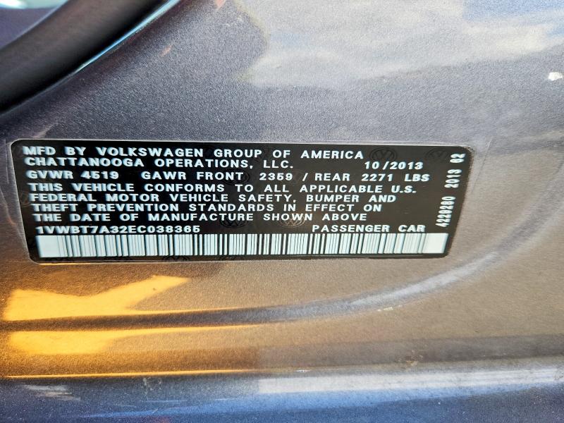 Aukcja sprzedaży 2014 Volkswagen Passat, vin: 1VWBT7A32EC038365, numer aukcji: 54680466