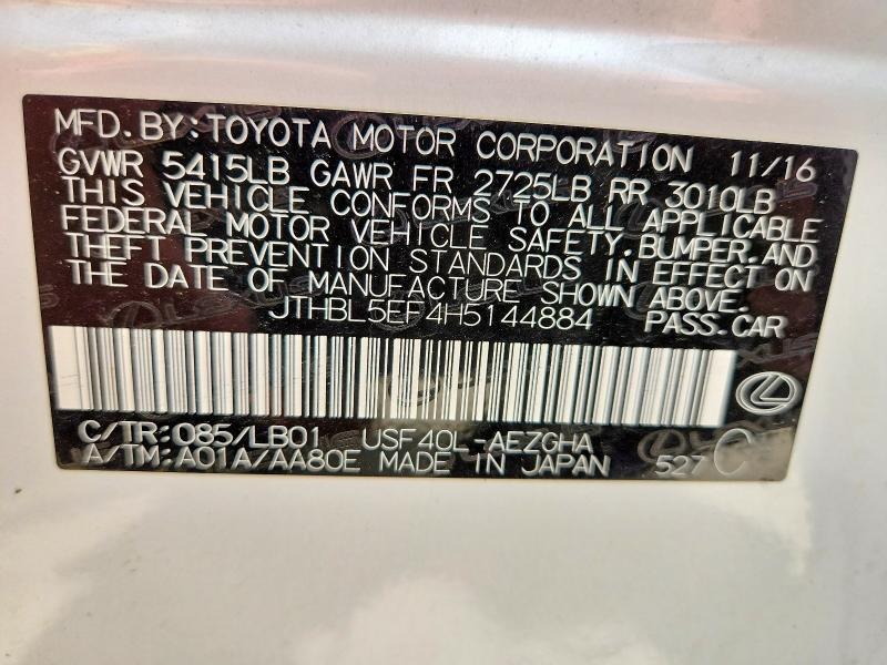 Aukcja sprzedaży 2017 Lexus Ls, vin: JTHBL5EF4H5144884, numer aukcji: 54937866