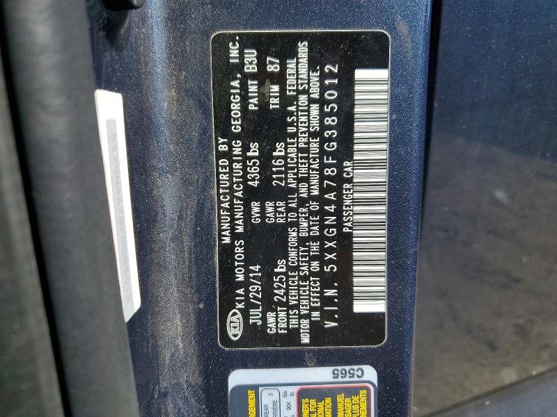 Auction sale of the 2015 Kia Optima, vin: 5XXGN4A78FG385012, lot number: 54593366