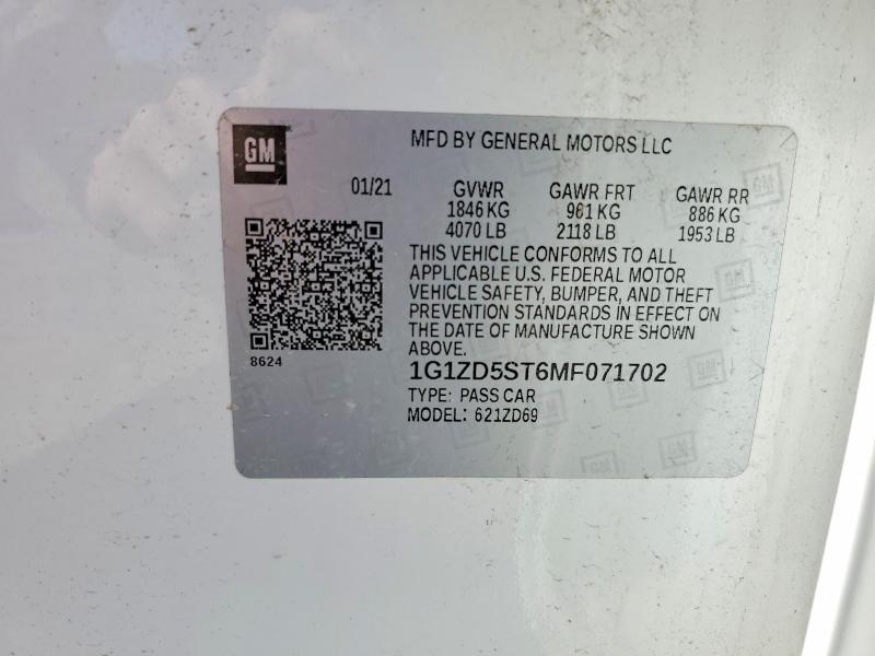 56330254 :رقم المزاد ، 1G1ZD5ST6MF071702 vin ، 2021 Chevrolet Malibu مزاد بيع